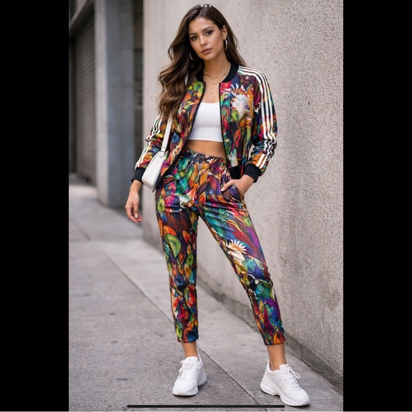 Adidas Originals Trefoil Track Suit Tropical Bird Print Jacket Pants Small OG - Picture 4 of 16